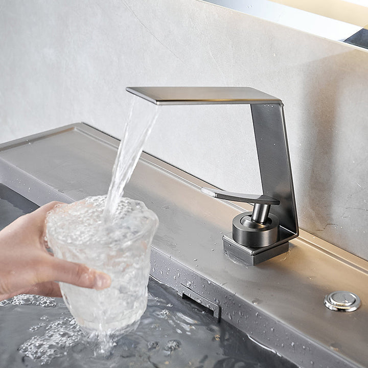 Lisslune | Metal Waterfall Spout Sink Faucet Lever Handles Vessel Sink Faucet
