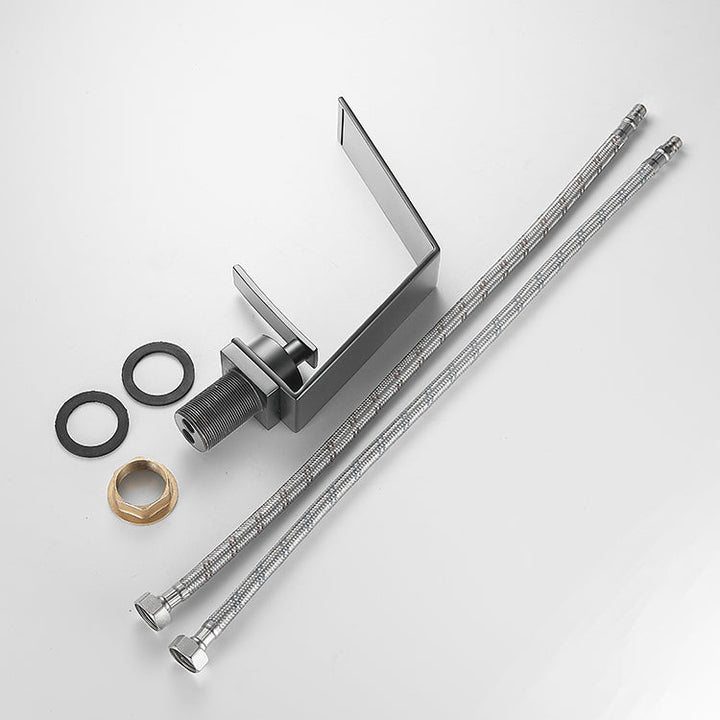 Lisslune | Metal Waterfall Spout Sink Faucet Lever Handles Vessel Sink Faucet