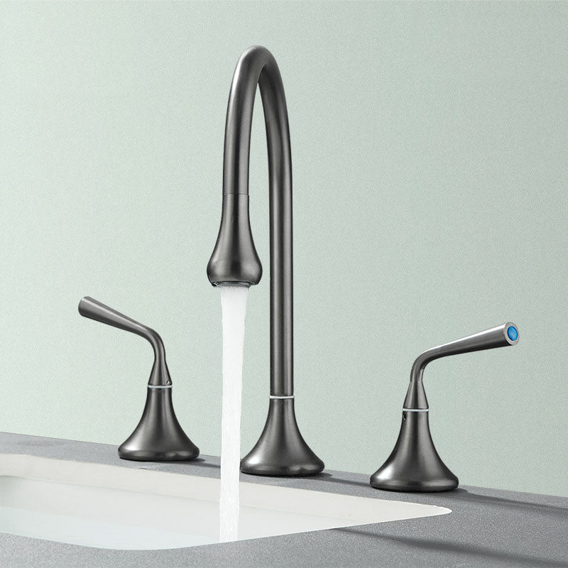 Lisslune | Double Handle Tub Filler Deck Mounted High Arc Brass Modern Roman Tub Filler