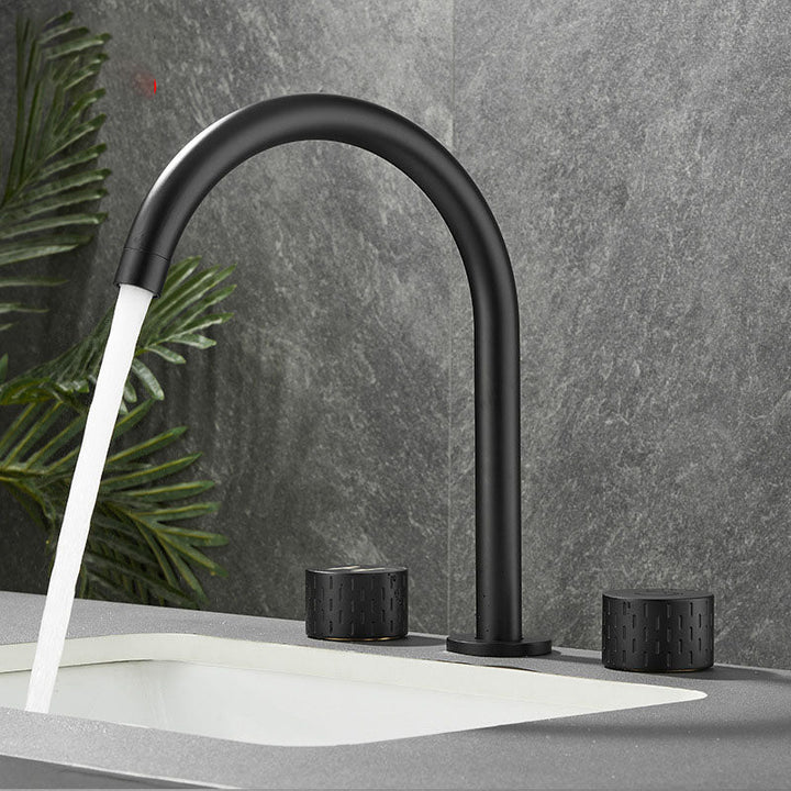 Lisslune | Double Handle Tub Filler Deck Mounted High Arc Brass Modern Roman Tub Filler