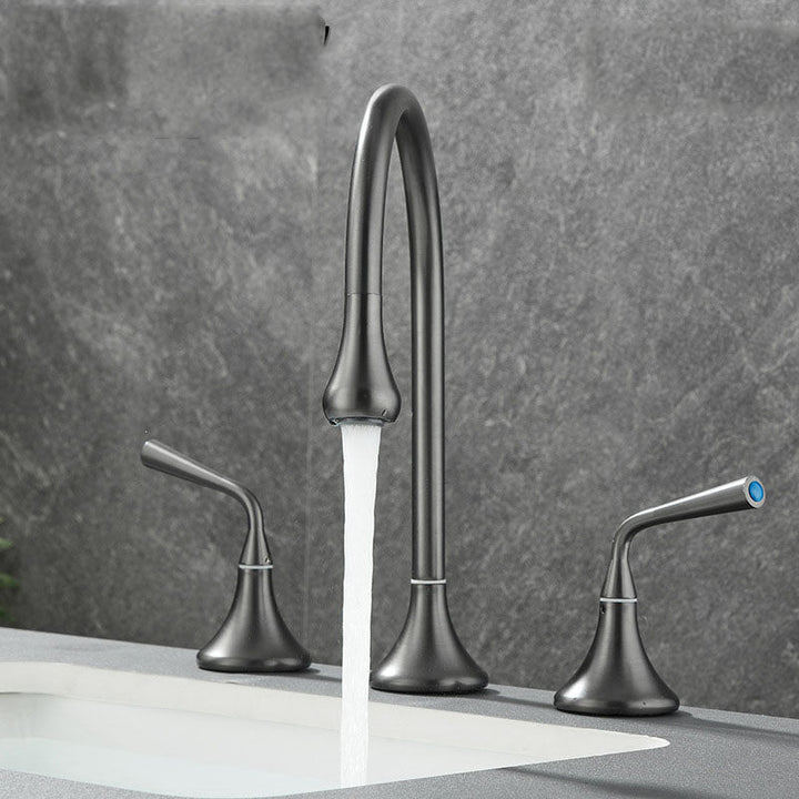 Lisslune | Double Handle Tub Filler Deck Mounted High Arc Brass Modern Roman Tub Filler