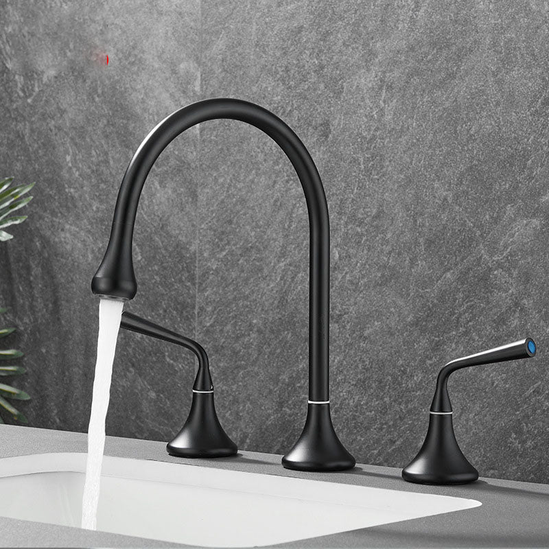 Lisslune | Double Handle Tub Filler Deck Mounted High Arc Brass Modern Roman Tub Filler