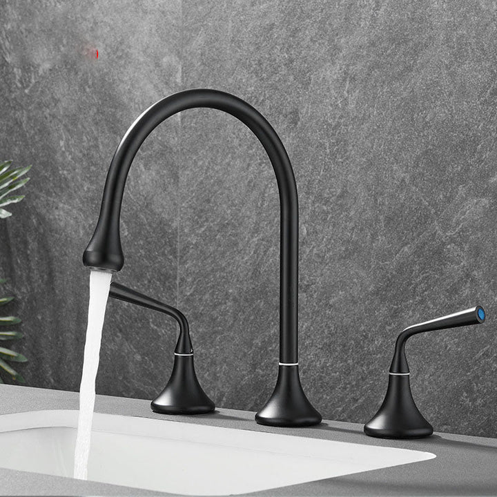 Lisslune | Double Handle Tub Filler Deck Mounted High Arc Brass Modern Roman Tub Filler
