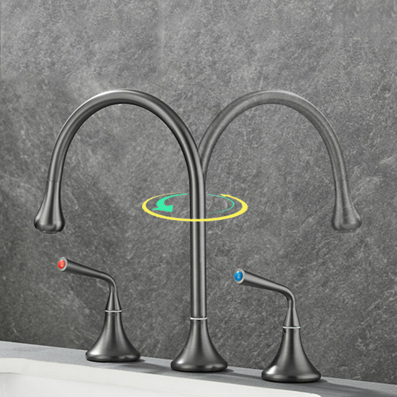 Lisslune | Double Handle Tub Filler Deck Mounted High Arc Brass Modern Roman Tub Filler