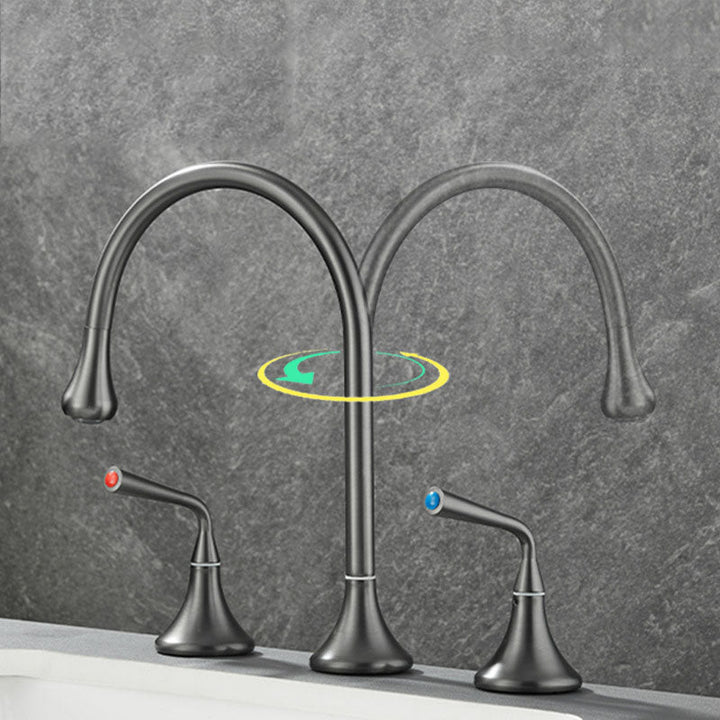 Lisslune | Double Handle Tub Filler Deck Mounted High Arc Brass Modern Roman Tub Filler