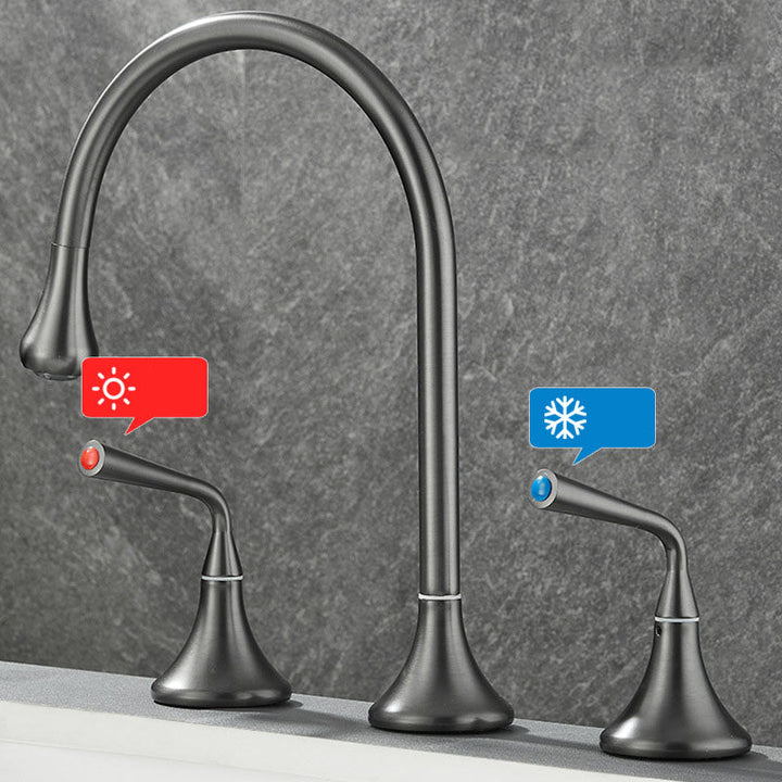 Lisslune | Double Handle Tub Filler Deck Mounted High Arc Brass Modern Roman Tub Filler
