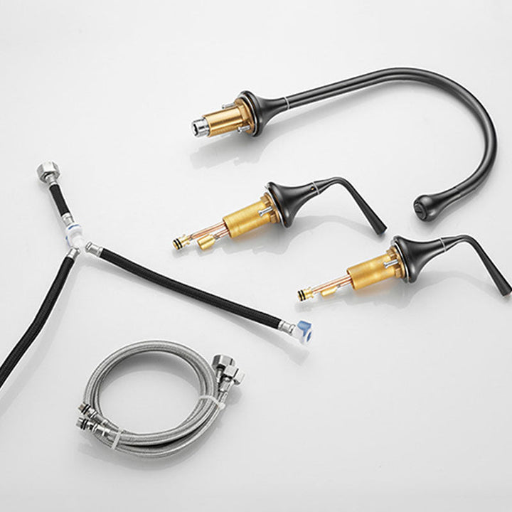 Lisslune | Double Handle Tub Filler Deck Mounted High Arc Brass Modern Roman Tub Filler