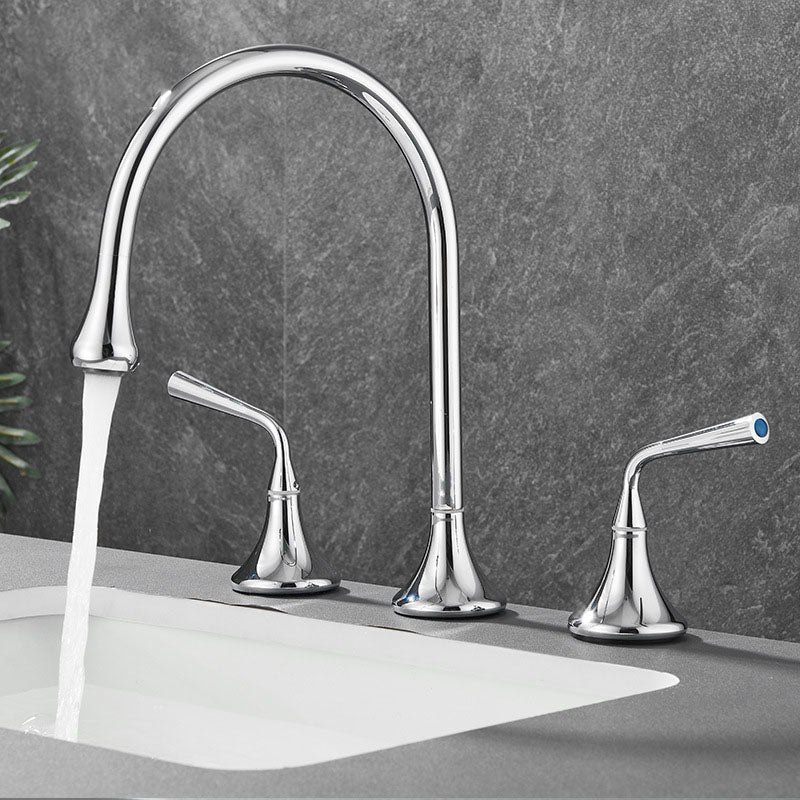 Lisslune | Double Handle Tub Filler Deck Mounted High Arc Brass Modern Roman Tub Filler