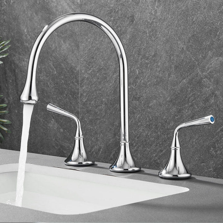 Lisslune | Double Handle Tub Filler Deck Mounted High Arc Brass Modern Roman Tub Filler