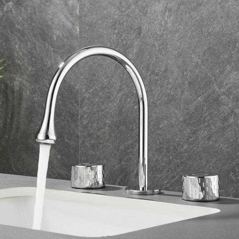 Lisslune | Double Handle Tub Filler Deck Mounted High Arc Brass Modern Roman Tub Filler