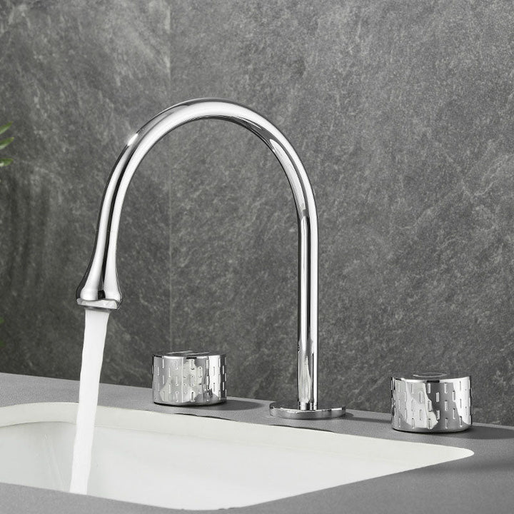 Lisslune | Double Handle Tub Filler Deck Mounted High Arc Brass Modern Roman Tub Filler
