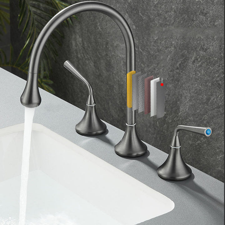 Lisslune | Double Handle Tub Filler Deck Mounted High Arc Brass Modern Roman Tub Filler