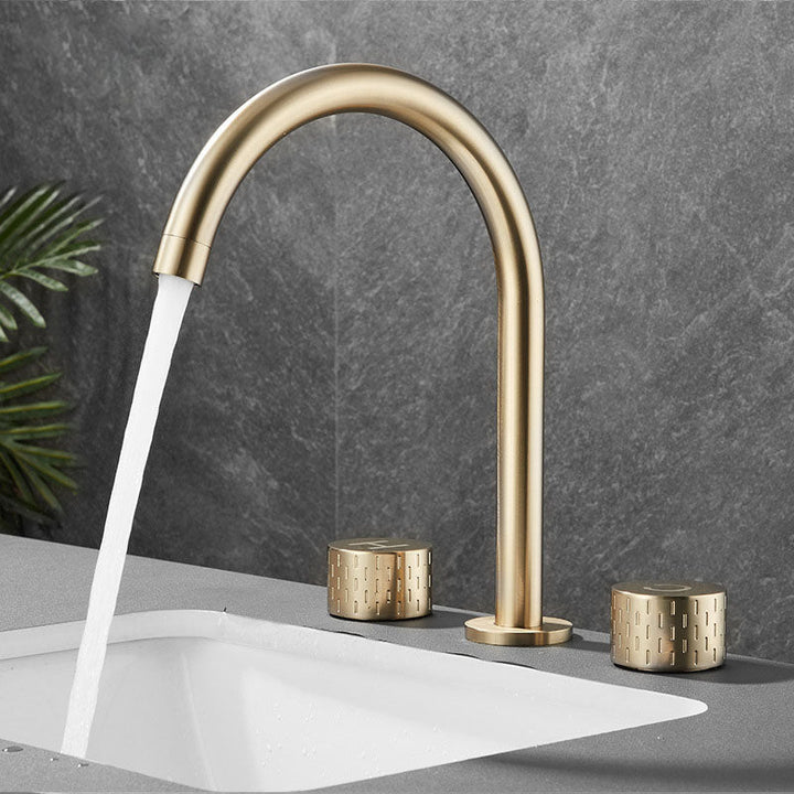 Lisslune | Double Handle Tub Filler Deck Mounted High Arc Brass Modern Roman Tub Filler