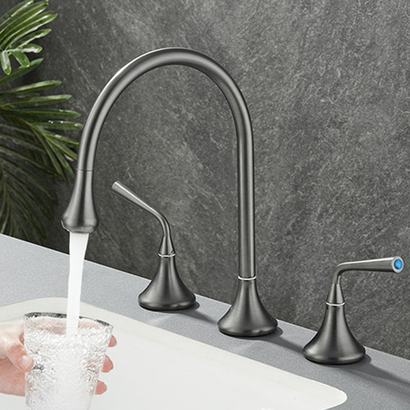 Lisslune | Double Handle Tub Filler Deck Mounted High Arc Brass Modern Roman Tub Filler