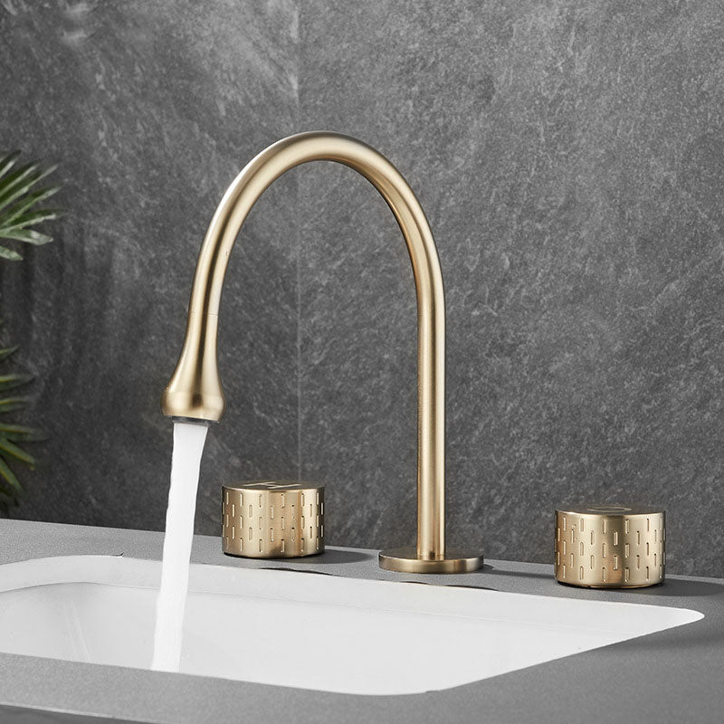 Lisslune | Double Handle Tub Filler Deck Mounted High Arc Brass Modern Roman Tub Filler