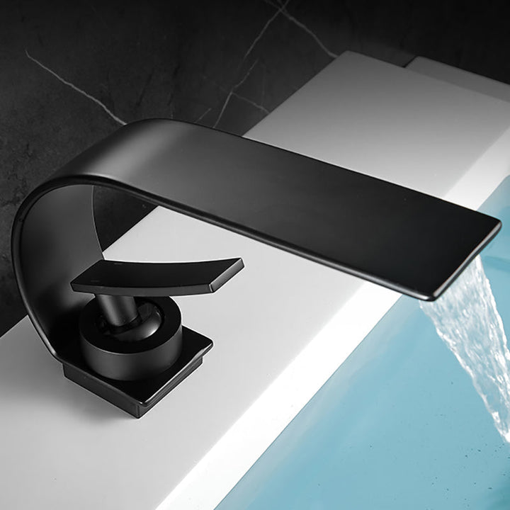 Lisslune | Waterfall Spout Widespread Sink Faucet Modern Metal Widespread Basin Faucet
