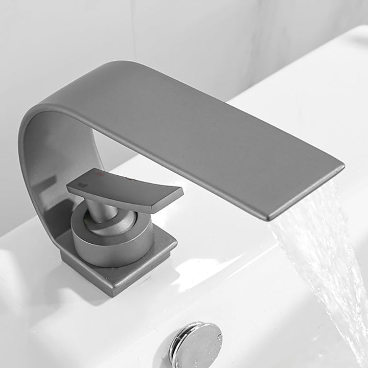 Lisslune | Waterfall Spout Widespread Sink Faucet Modern Metal Widespread Basin Faucet