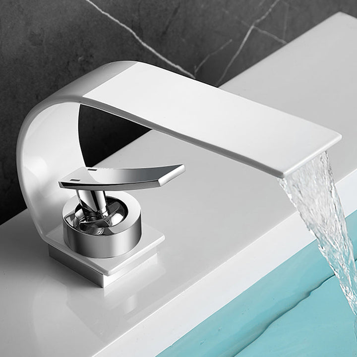 Lisslune | Waterfall Spout Widespread Sink Faucet Modern Metal Widespread Basin Faucet