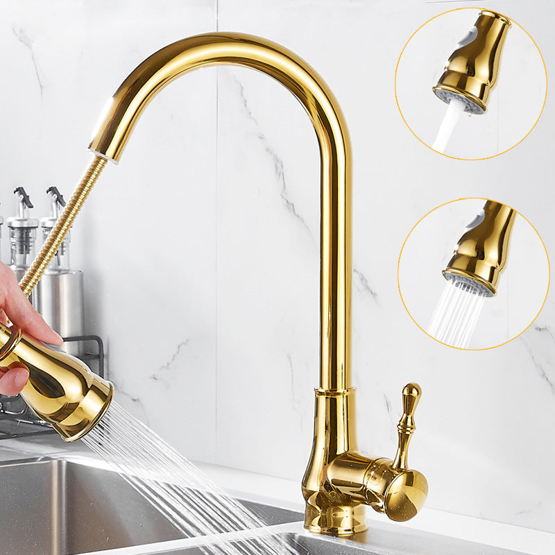 Lisslune | Brushed Gold Kitchen Faucet High Arc Swivel Spout with Pull-Down Spray Head