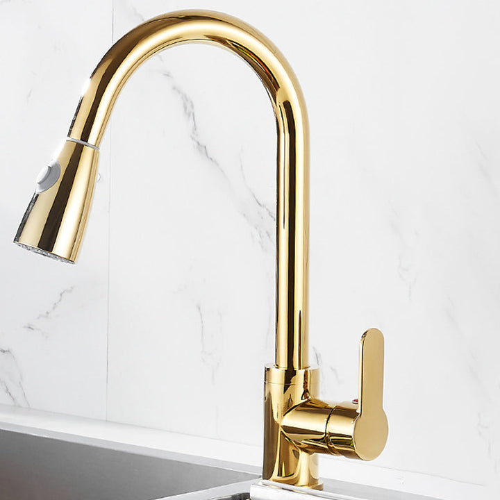 Lisslune | Brushed Gold Kitchen Faucet High Arc Swivel Spout with Pull-Down Spray Head