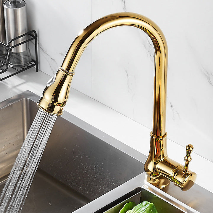 Lisslune | Brushed Gold Kitchen Faucet High Arc Swivel Spout with Pull-Down Spray Head