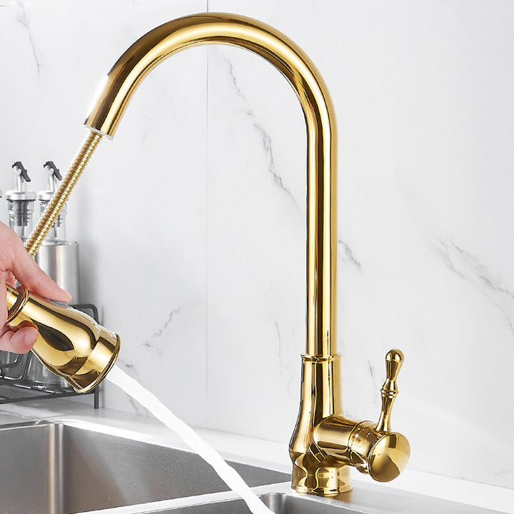 Lisslune | Brushed Gold Kitchen Sink Faucet High Arc Swivel Spout with Pull-Down Spray Head