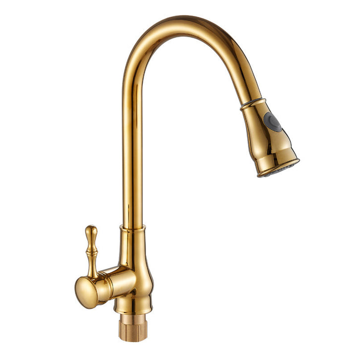 Lisslune | Brushed Gold Kitchen Faucet High Arc Swivel Spout with Pull-Down Spray Head