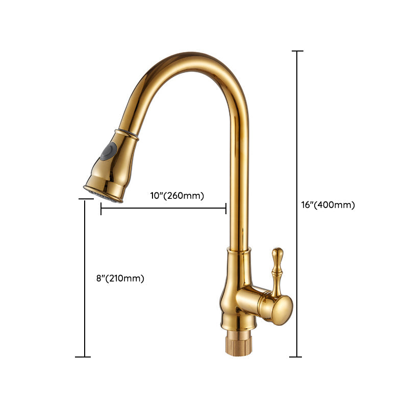 Lisslune | Brushed Gold Kitchen Sink Faucet High Arc Swivel Spout with Pull-Down Spray Head