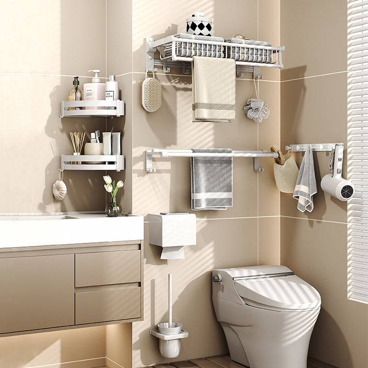 Lisslune | Modern style bathroom accessory set with bath shelf/towel holder/toilet brush in white