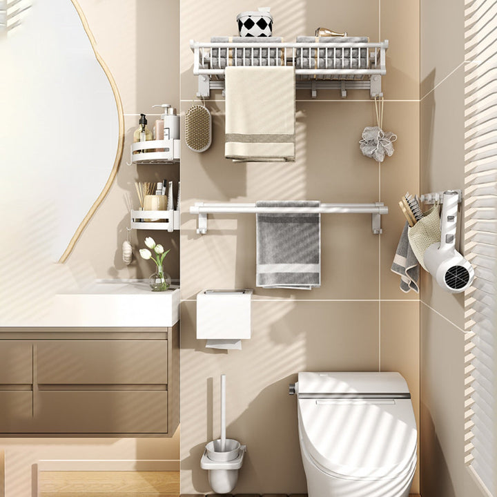 Lisslune | Modern style bathroom accessory set with bathroom shelf/towel rack/toilet brush in white