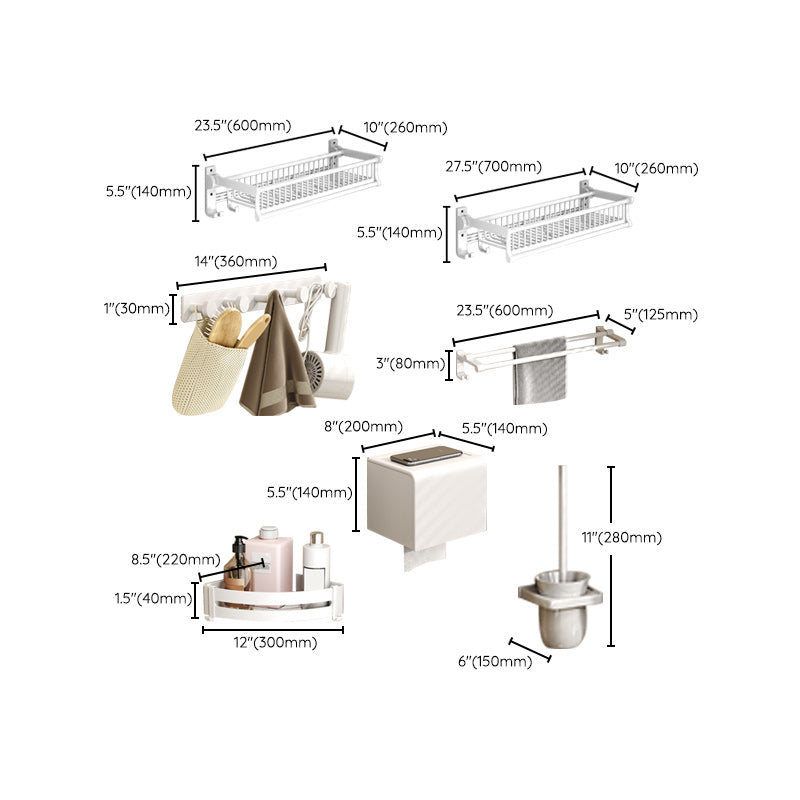 Lisslune | Modern style bathroom accessory set with bathroom shelf/towel rack/toilet brush in white