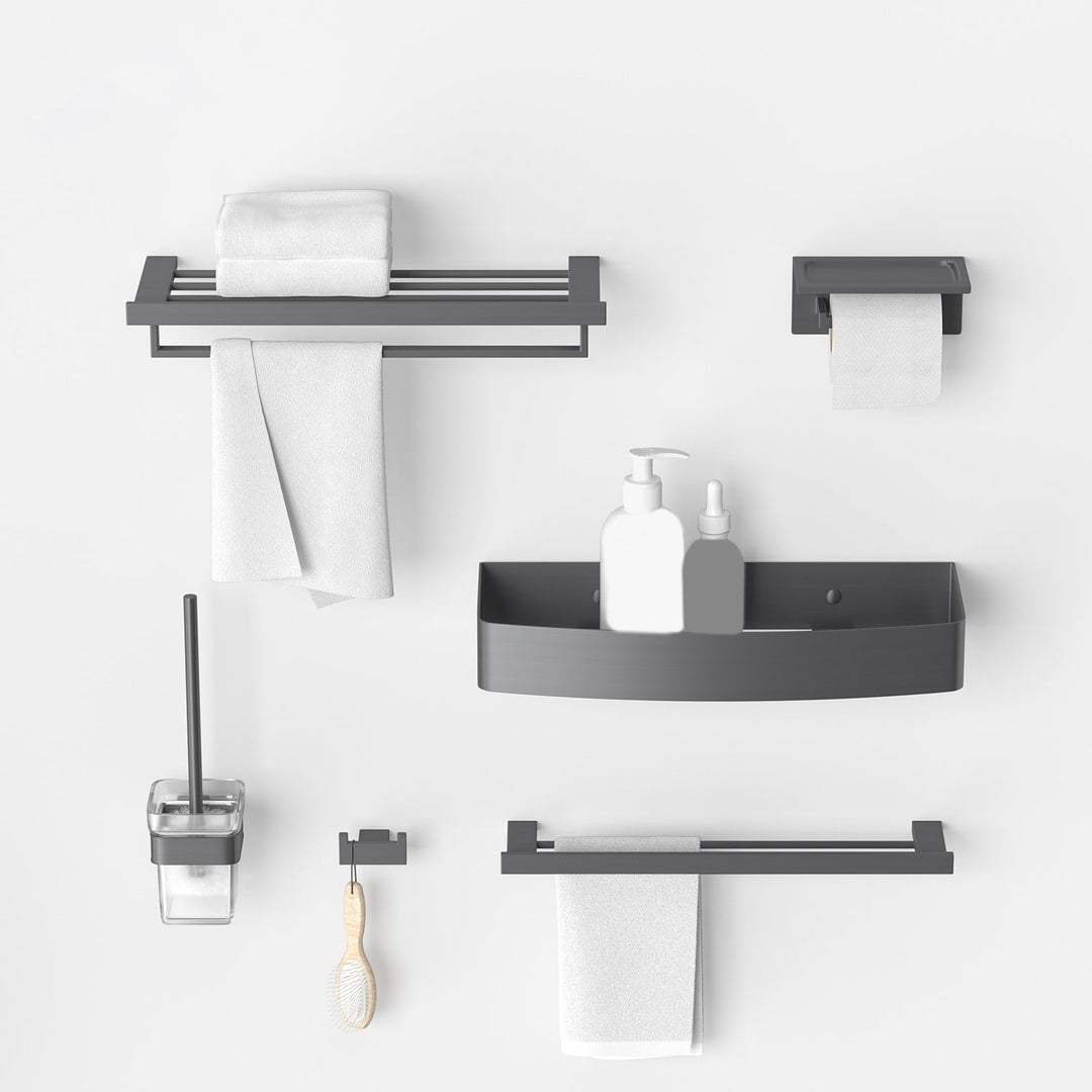 Lisslune | Gray contemporary bathroom accessory set Brushed gray bathroom shelf/paper holder/towel bar