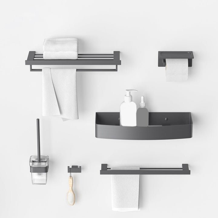 Lisslune | Gray contemporary bathroom accessory set Brushed gray bathroom shelf/paper holder/towel bar