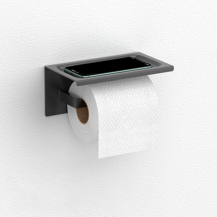 Lisslune | Gray contemporary bathroom accessory set Brushed gray bathroom shelf/paper holder/towel bar