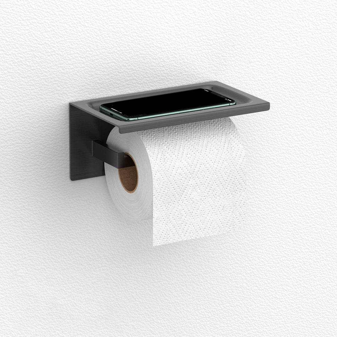Lisslune | Gray contemporary bathroom accessory set Brushed gray bath shelf/toilet paper holder/towel bar