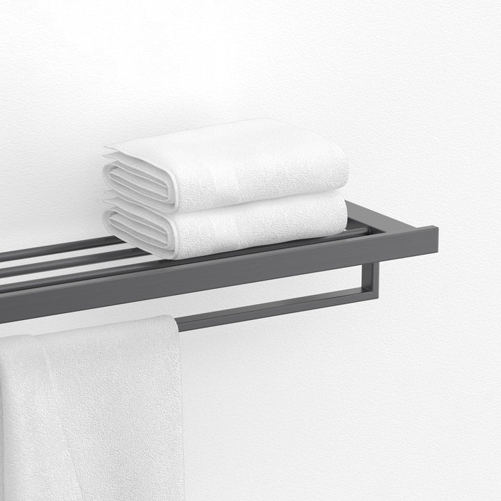 Lisslune | Gray contemporary bathroom accessory set Brushed gray bath shelf/toilet paper holder/towel bar