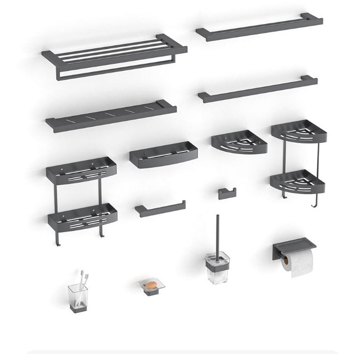 Lisslune | Gray contemporary bathroom accessory set Brushed gray bath shelf/toilet paper holder/towel bar