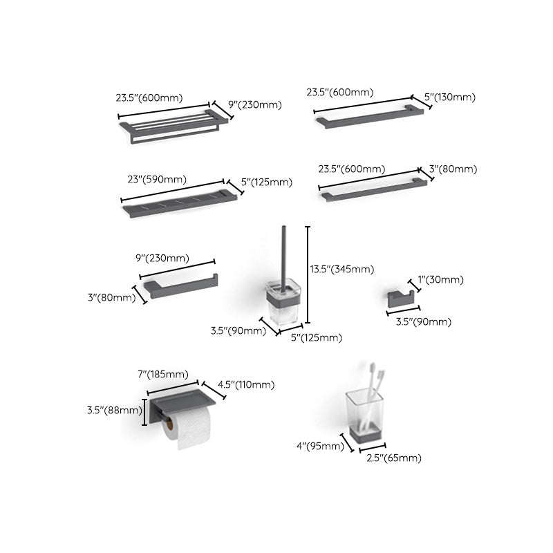 Lisslune | Gray contemporary bathroom accessory set Brushed gray bathroom shelf/paper holder/towel bar
