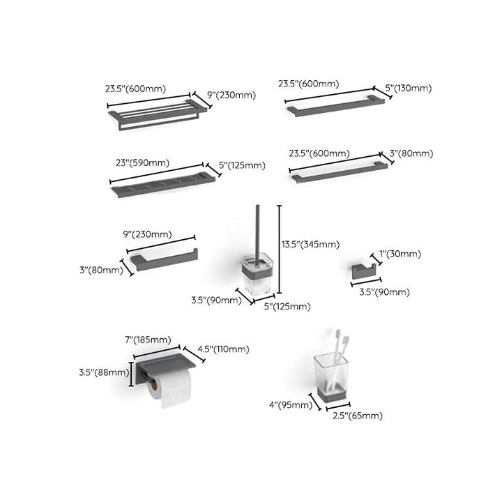 Lisslune | Gray contemporary bathroom accessory set Brushed gray bathroom shelf/paper holder/towel bar