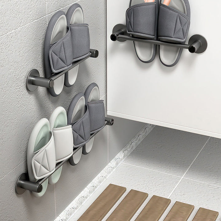 Lisslune | 2-piece modern bathroom accessories set metal slipper rack/towel bar