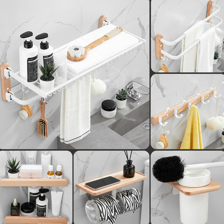 Lisslune | White 7-piece bathroom accessory set wood and metal bath set