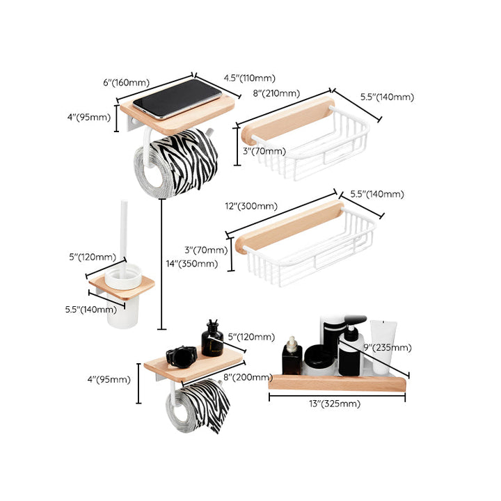 Lisslune | White 7-piece bathroom accessory set wood and metal bath set