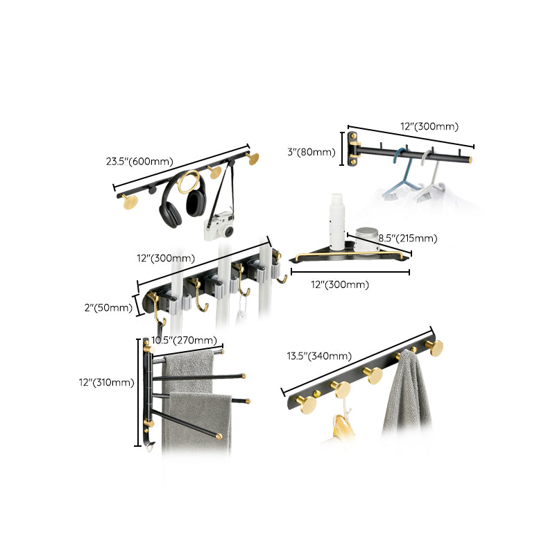 Lisslune | 5-piece modern bathroom accessory set made of black brass bathroom hardware