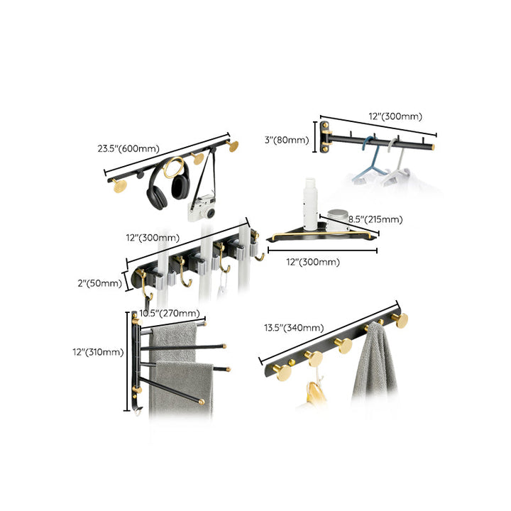 Lisslune | 5-piece modern bathroom accessory set made of black brass bathroom hardware