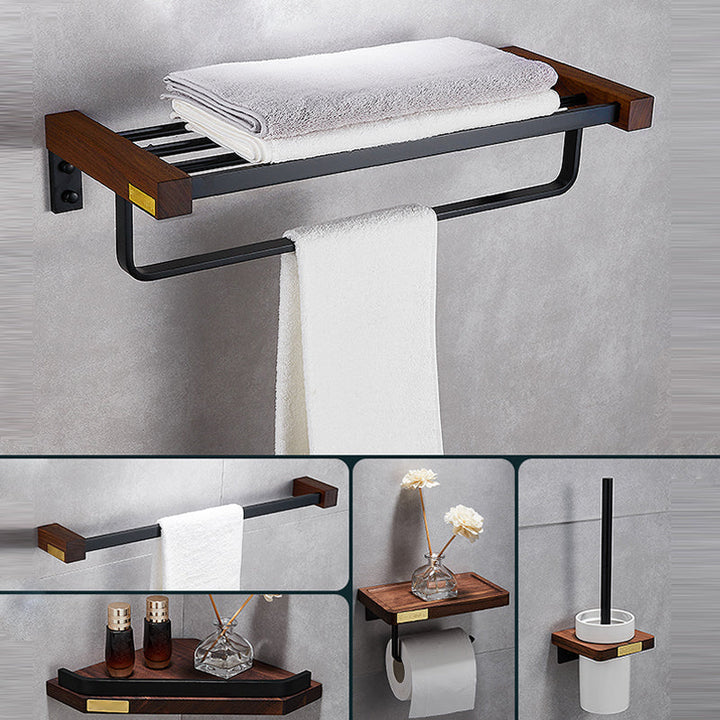 Lisslune | Metal Bathroom Accessories Set Walnut Brown Bathroom Accessories Set