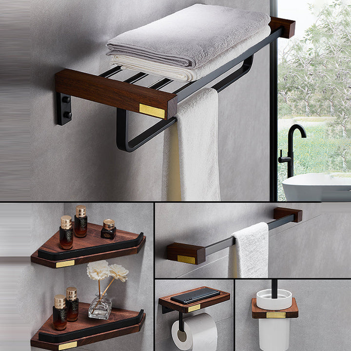 Lisslune | Metal Bathroom Accessories Set Walnut Brown Bathroom Accessories Set