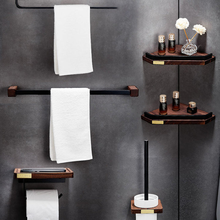 Lisslune | Metal Bathroom Accessories Set Walnut Brown Bathroom Accessories Set