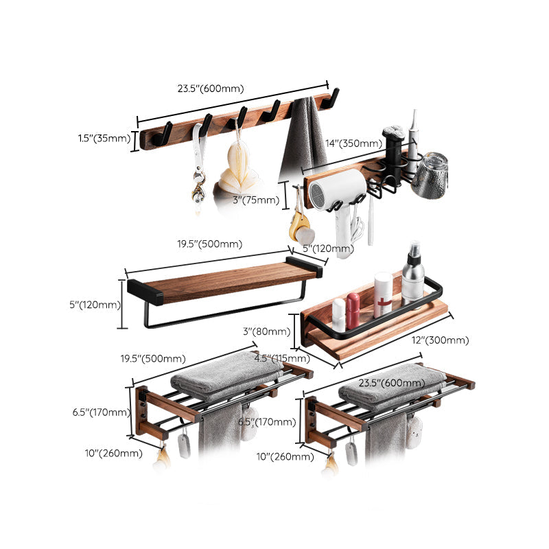 Lisslune | Metal Bathroom Accessories Set Walnut Brown Bathroom Accessories Set