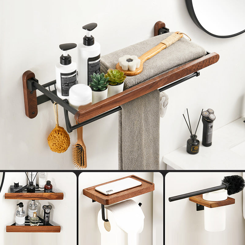Lisslune | Walnut Brown Bathroom Accessory Set Metal Folding Bath Hardware Set