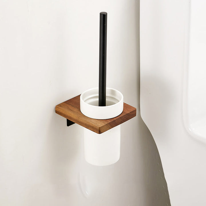 Lisslune | Walnut Brown Bathroom Accessory Set Metal Folding Bath Hardware Set